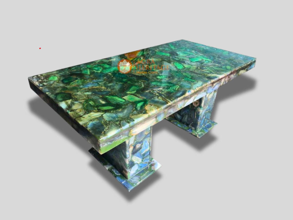 Green Agate Dining Top Table Handmade Art Furniture