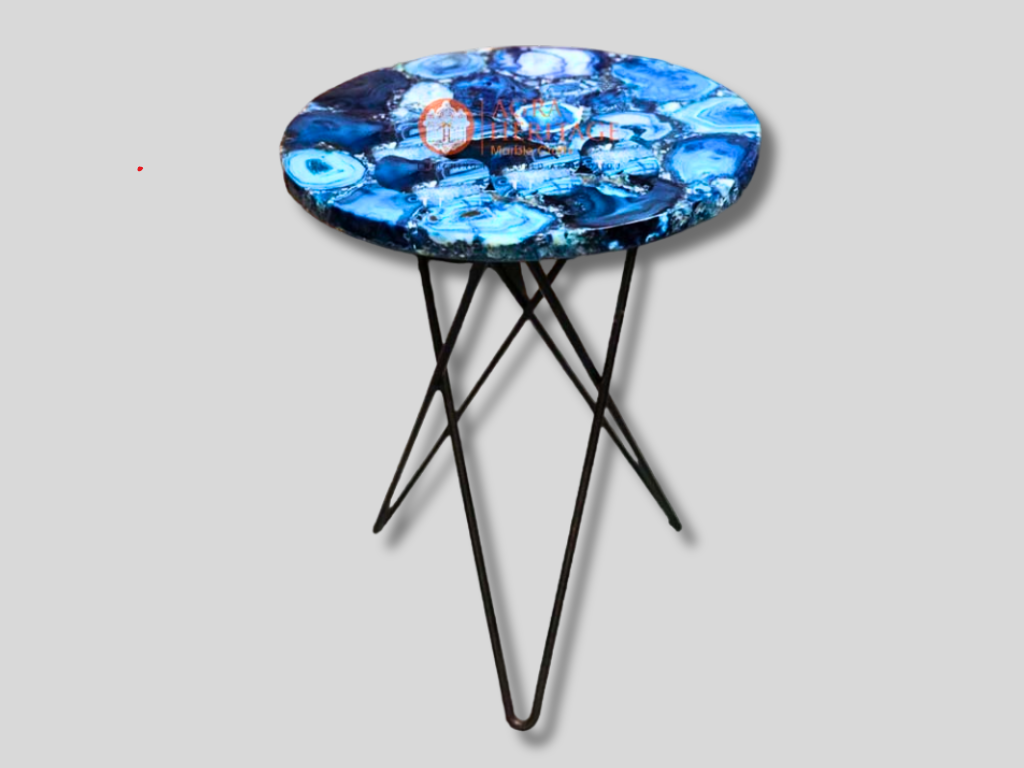 Round Blue Agate Side Center Top Table