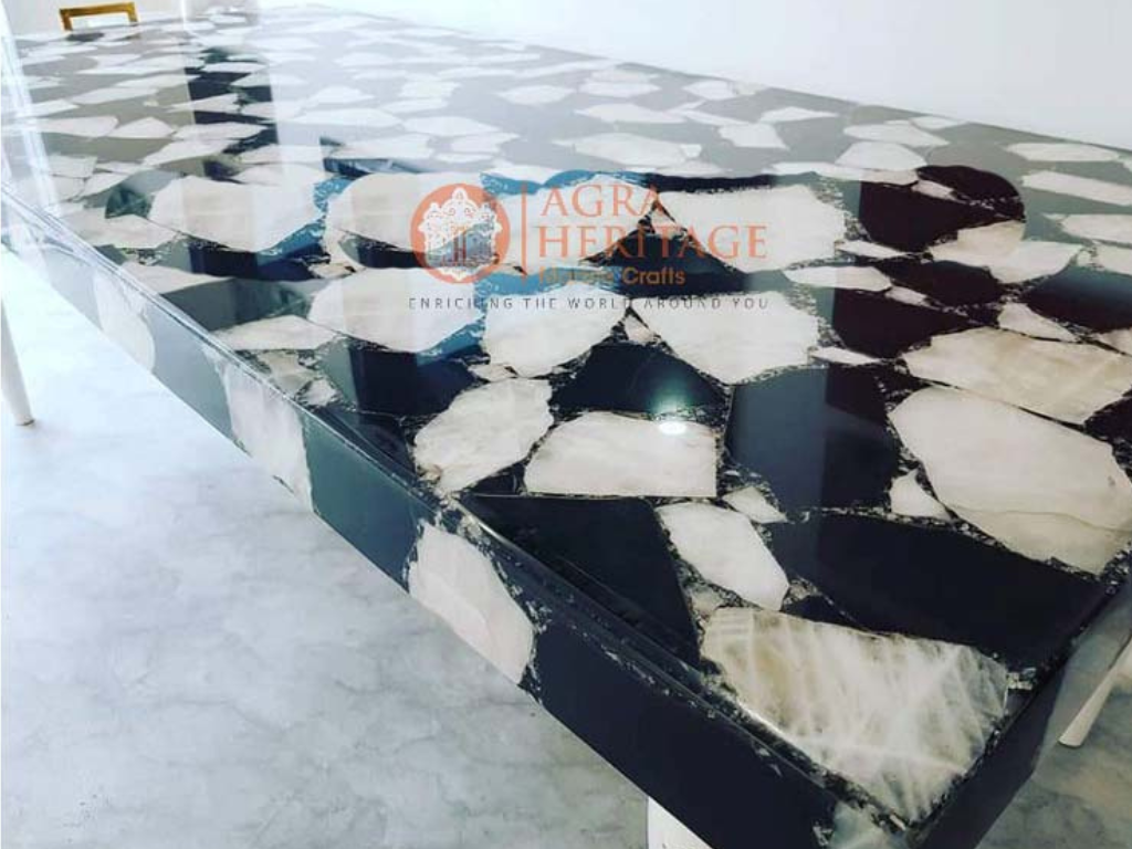 Mix Black & White Agate Stone Table Top