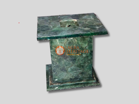 Green Fluorite Dining Table Top With Stand LED Lights