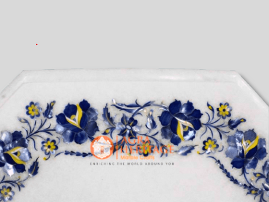 White Marble Lapis Marquetry Home Decor Table Top