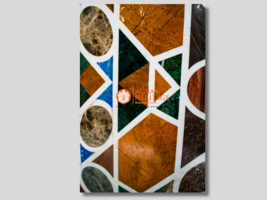 Marble Inlay Top Big Dining Table Mosaic Inlay Hard Stone Design