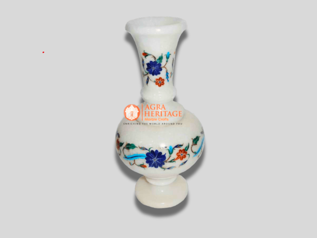 Decorative Marble Multi Inlay Stone Handicraft Vase Decor