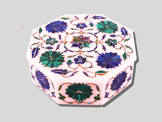 White Jewelry Lidded Vintage Box Lapis Art