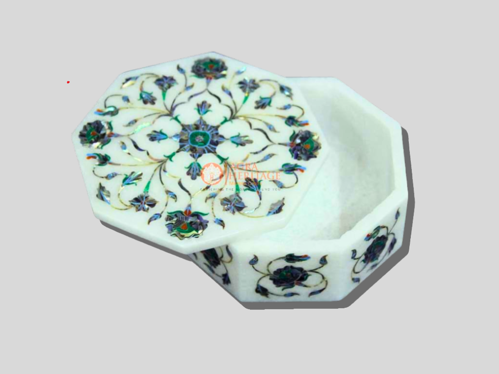 Jewelry Keepsake Box Pauashell Stone Floral Art