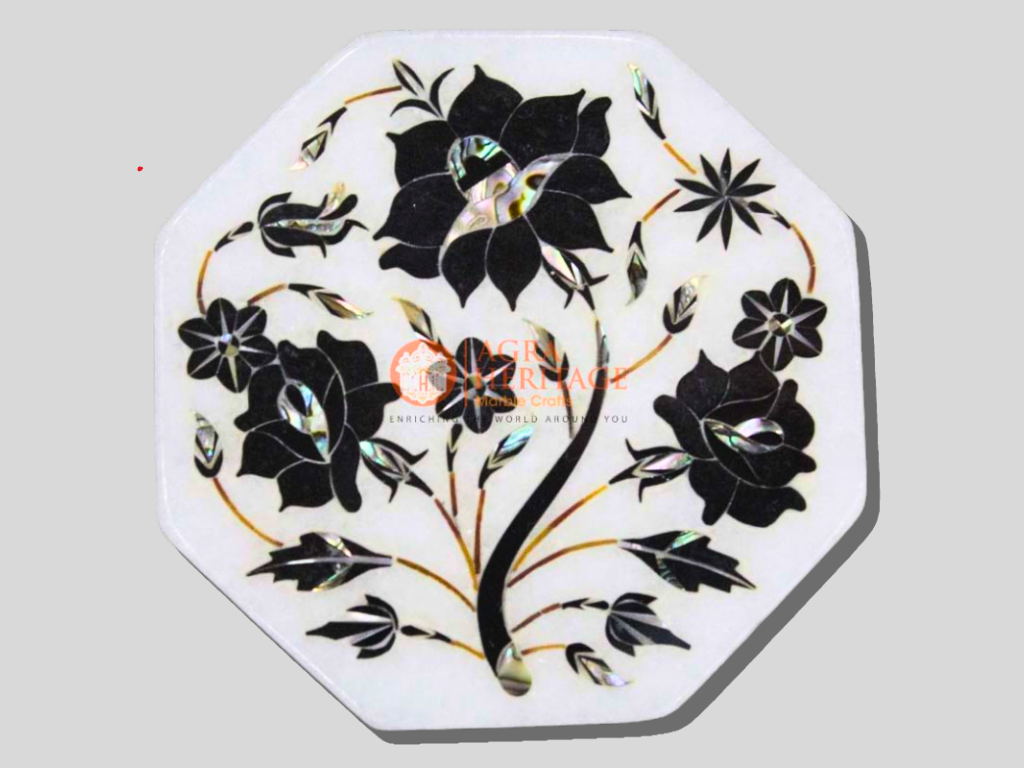 White Marble Jewelry Inlay Box Floral Marquetry Arts