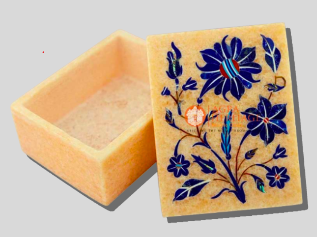 Marble Jewelry Box Lapis Lazuli Inlay Floral Arts