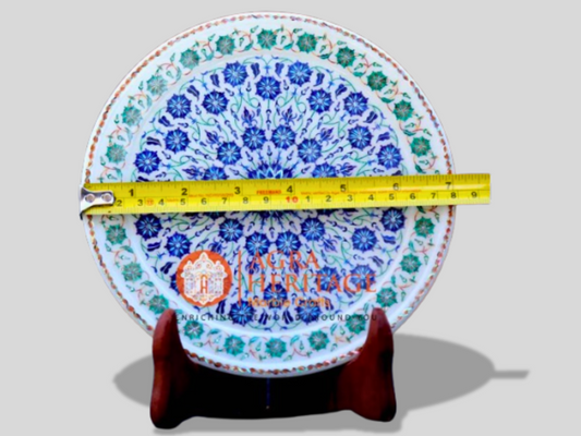 Marble Makrana Plate Lapis Malachite Inlay Handicraft Floral
