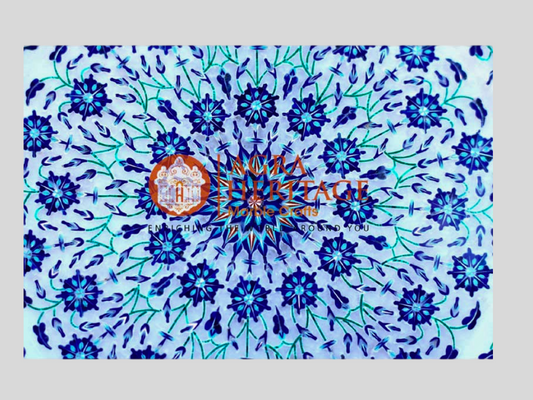 Lapis Lazuli Malachite Inlay Floral Design Marble Plate