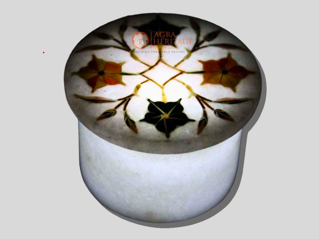 White Carnelian Malachite Floral Art Ring Box