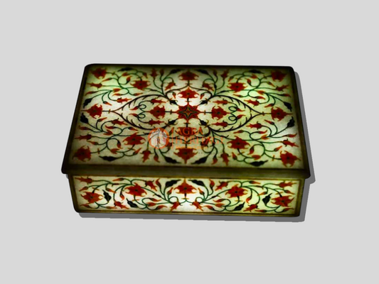 Marble Jewelry Box Carnelian Marquetry Floral Art