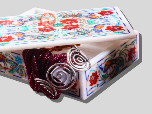 Peacock Semi Precious Stone Art Jewelry Box