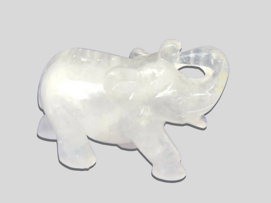 White Quartz Trunk Up Elephant Figurine Sculpture