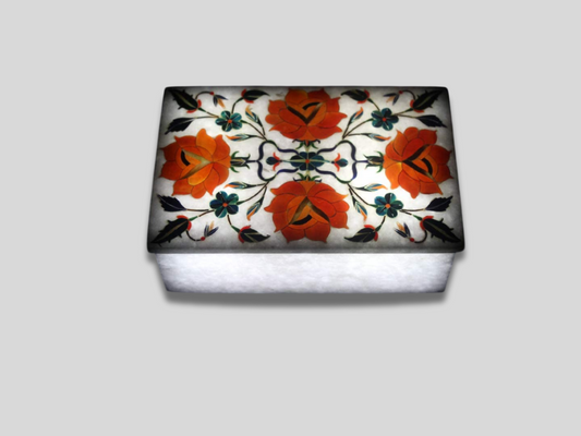 Jewelry Storage Box Carnelian Semi Precious Floral Art