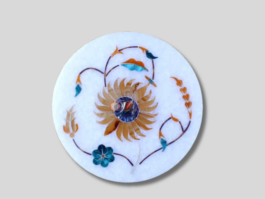 White Marble Coaster Set Hakik Floral Inlay Art Gifts
