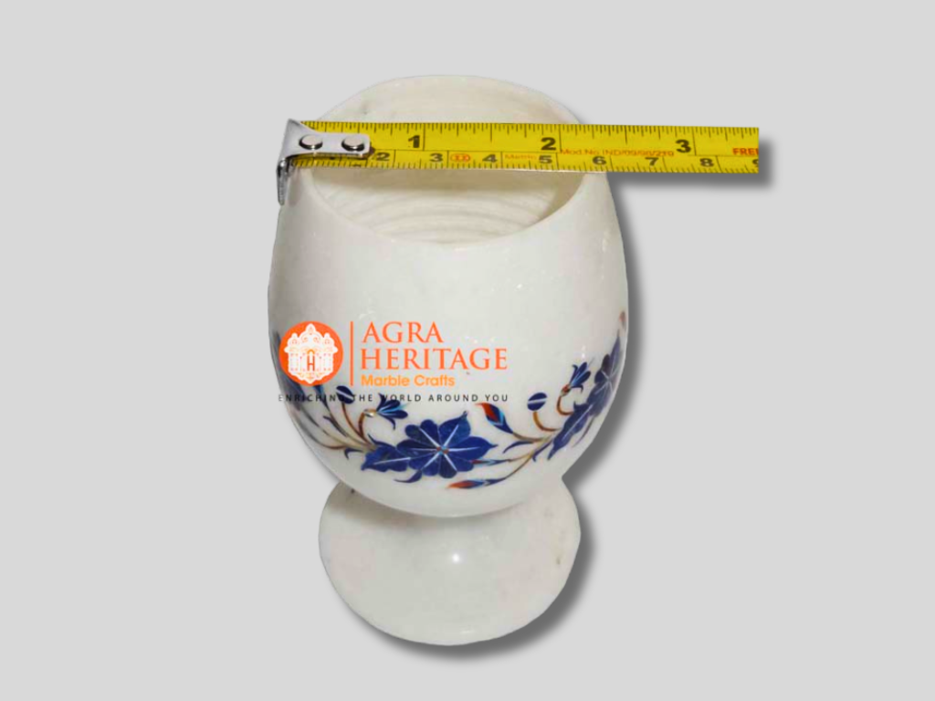 White Marble Set of 4 Glass Lapis Lazuli Inlay Floral Decor