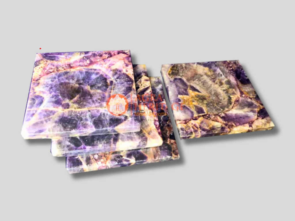 Amethyst Agate Coaster Set of 4 Pcs for Online Sale