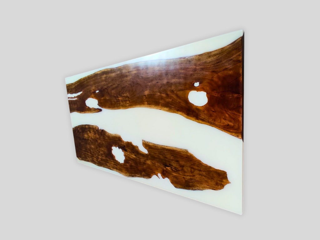 White Epoxy Live Edge Dining Table Top Custom To Order Handmade Design Natural Acacia Wood Slab