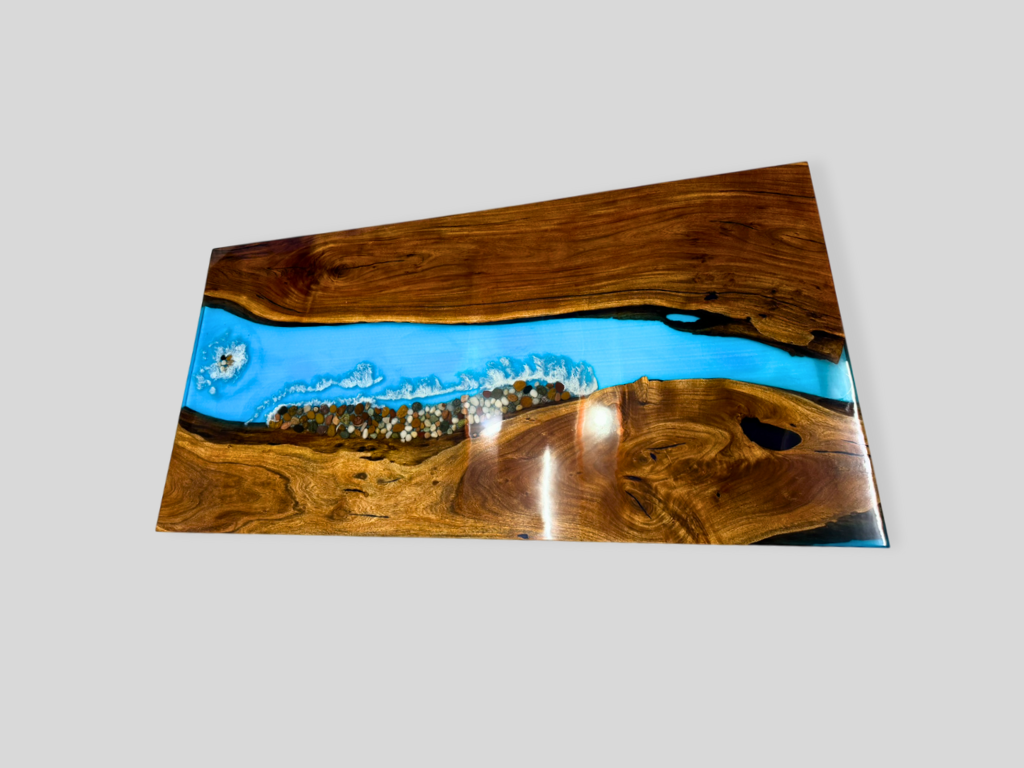 Natural Wood Rectangular Dining Table Handmade Resin River Custom Furniture