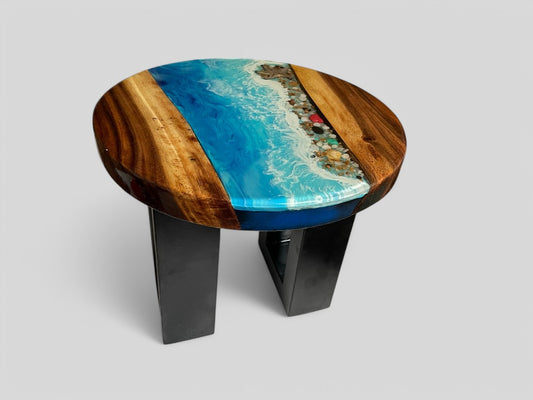 Ocean-Inspired Epoxy Resin Round Coffee Table Table Sale