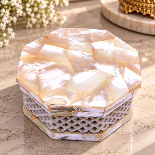 Decorative Marble Stone Jewelry Storage Box Handmade Lattice Jali Work Occasional Gift