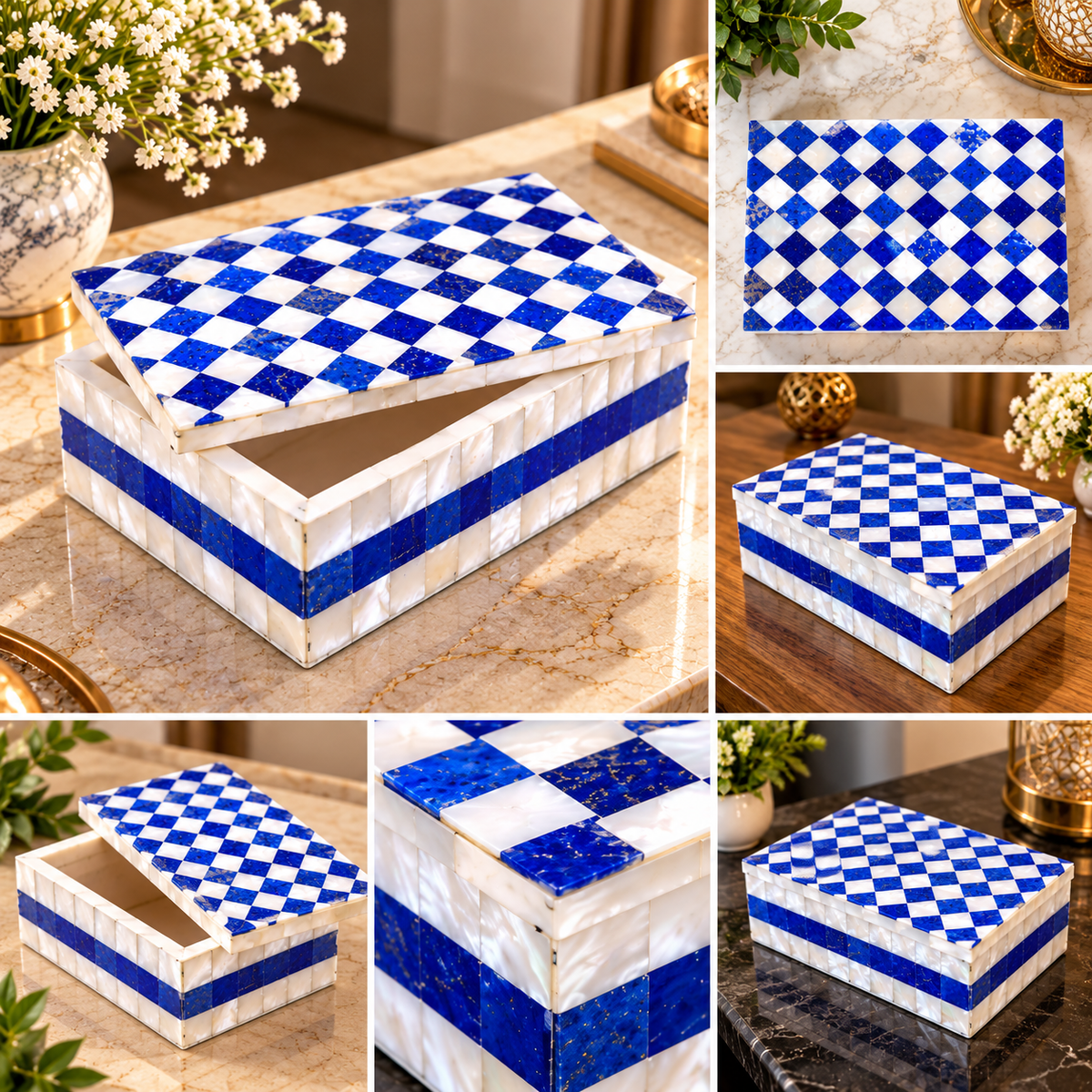 Blue Lapis With MOP Mosaic Inlay Artwork Jewelry Box For Girls