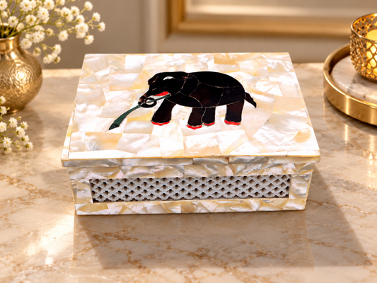 Personalized Gift Marble Jewelry Box, Mop Inlaid Handmade Mosaic Design Decor