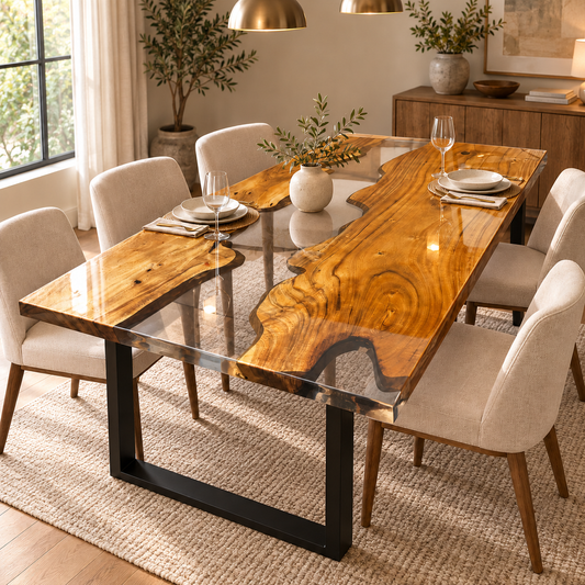 Clear Epoxy Wooden Dining Coffee Table Perfect for Home and Office Decor