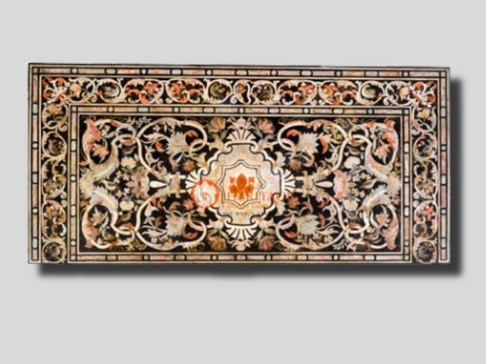 Black Marble Italian Marquetry Inlaid Art Decor Table Top