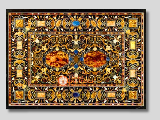 Black Marble Marquetry Inlay Gemstone Work Decor Table Top