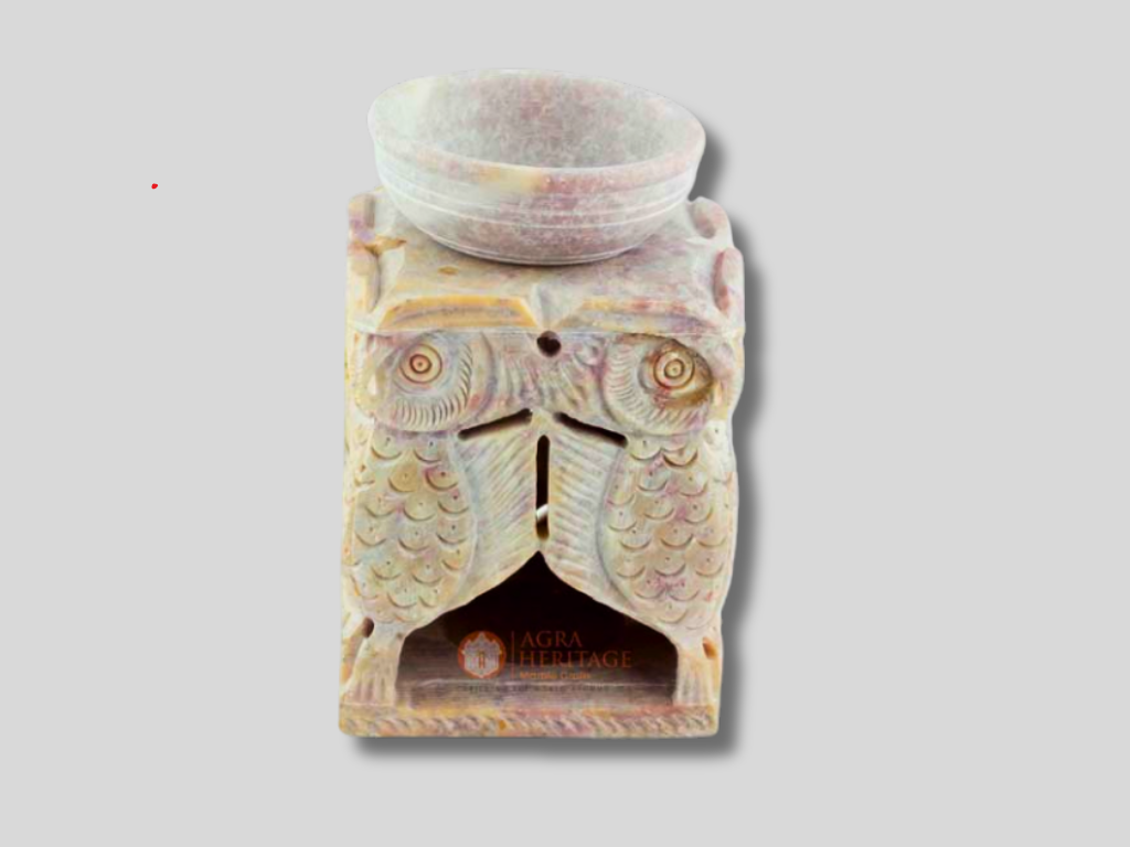 Soapstone Marble Oil Burner Owl Design Hand Carved Art