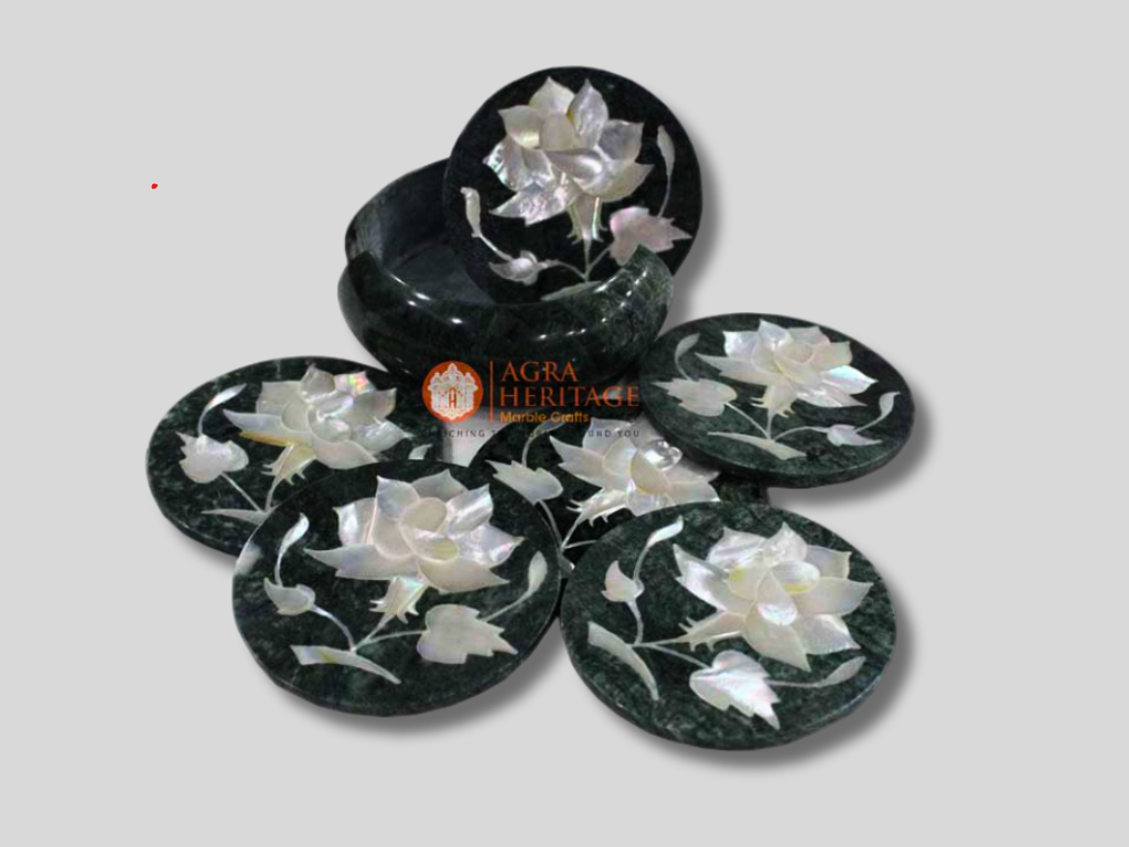 Black Marble Mather of Pearls Coaster Set