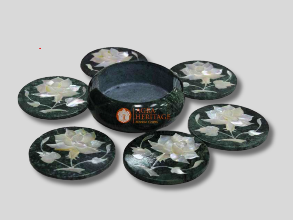 Black Marble Mather of Pearls Coaster Set