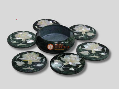 Black Marble Mather of Pearls Coaster Set