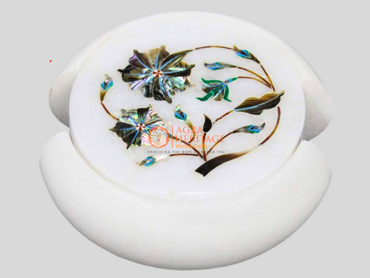 Pauashell Stone Floral Art Cup Holder Coaster Set