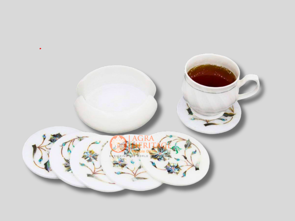 Pauashell Stone Floral Art Cup Holder Coaster Set