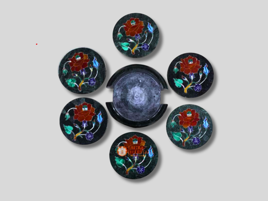 Marble Custom Coasters Set Carnelian Multi Inlaid