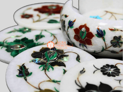 Multi Stone Floral Marble Interior Coaster Set