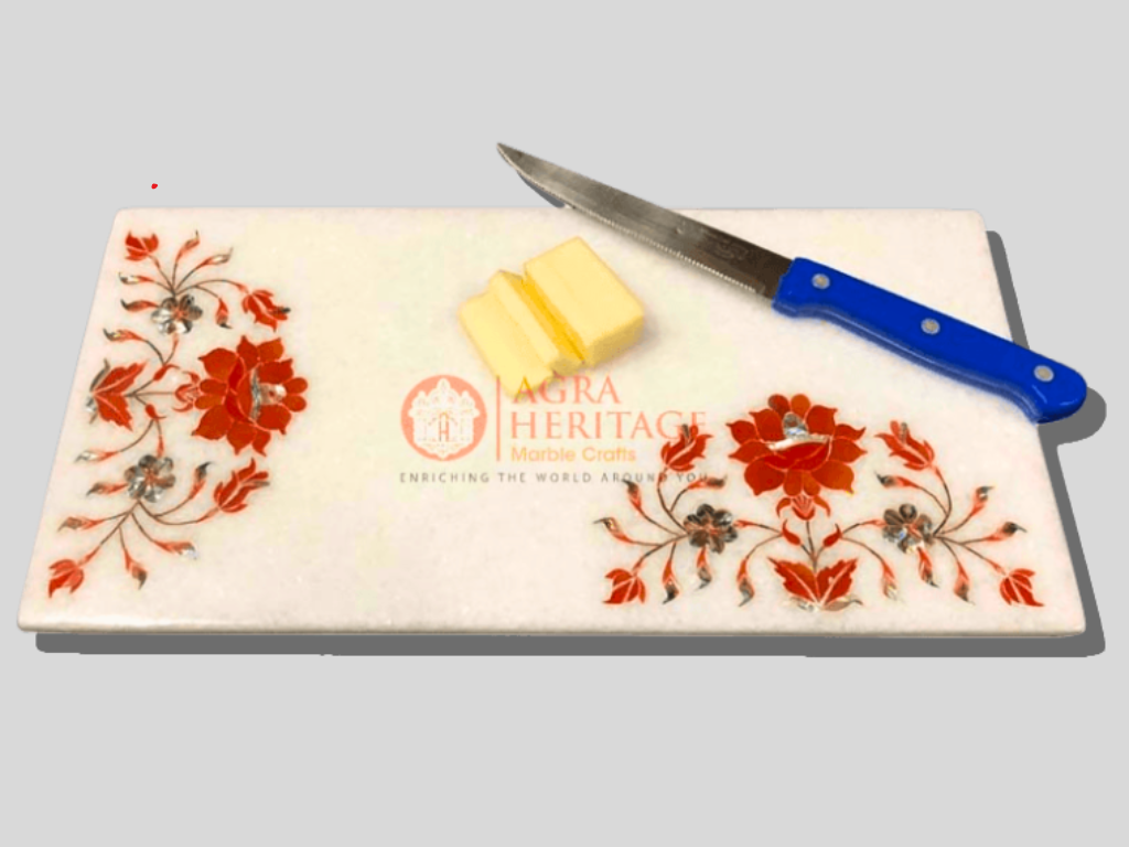 Marble Cheese Inlay Board Carnelian Floral Arts