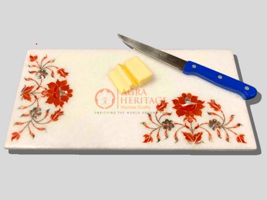 Marble Cheese Inlay Board Carnelian Floral Arts
