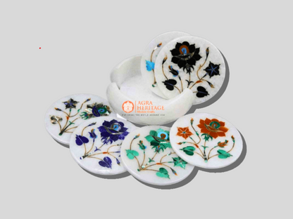 Multi Color Stone Floral Marble Coaster Set