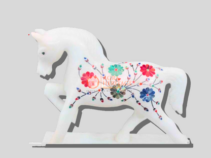 White Marble Horse Inlay Stone Statue for Sale