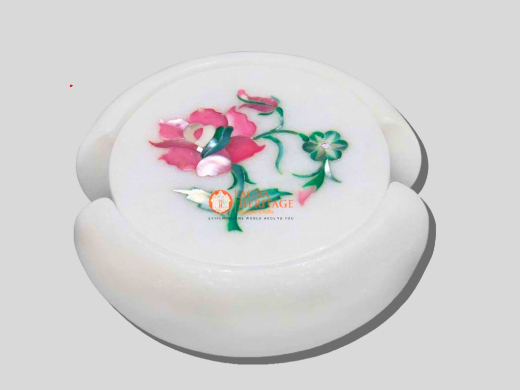 Rose Quartz Floral Stone Tea Coaster Set