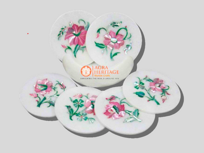 Rose Quartz Floral Stone Tea Coaster Set