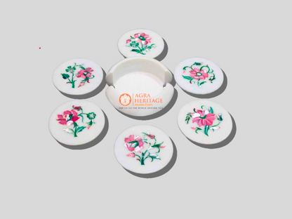 Rose Quartz Floral Stone Tea Coaster Set