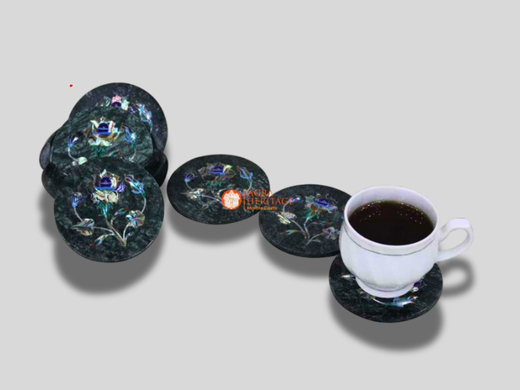 Marble Pauashell Floral Coffee Mug Coaster Set