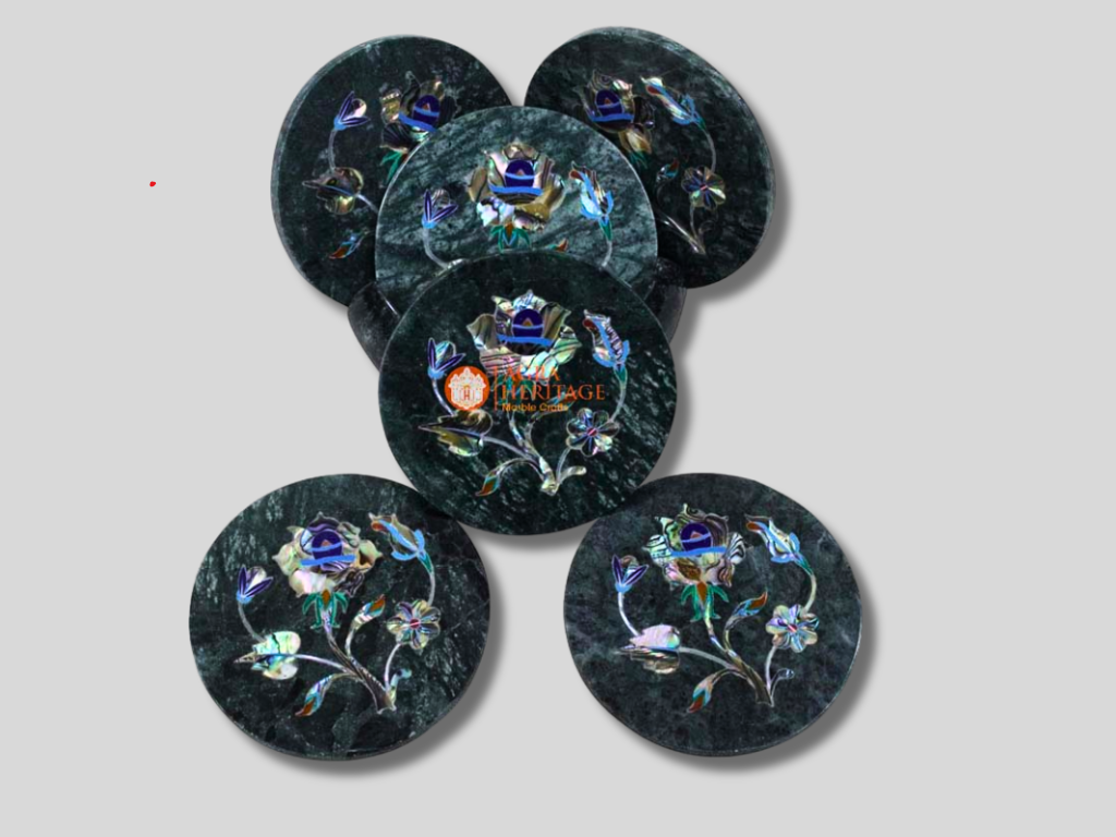 Marble Pauashell Floral Coffee Mug Coaster Set