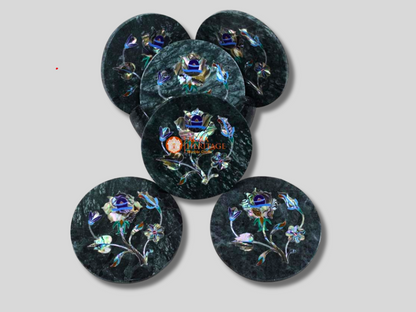 Marble Pauashell Floral Coffee Mug Coaster Set