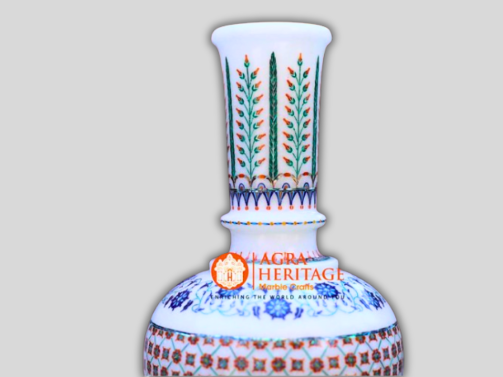 White Marble Vase Multi Inlay Stone Handicraft Art Decor