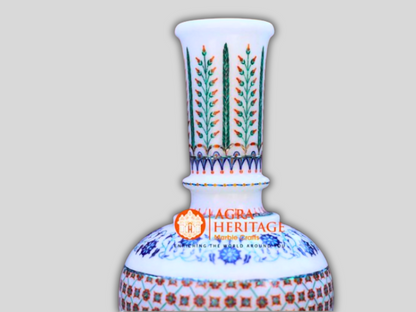 White Marble Vase Multi Inlay Stone Handicraft Art Decor